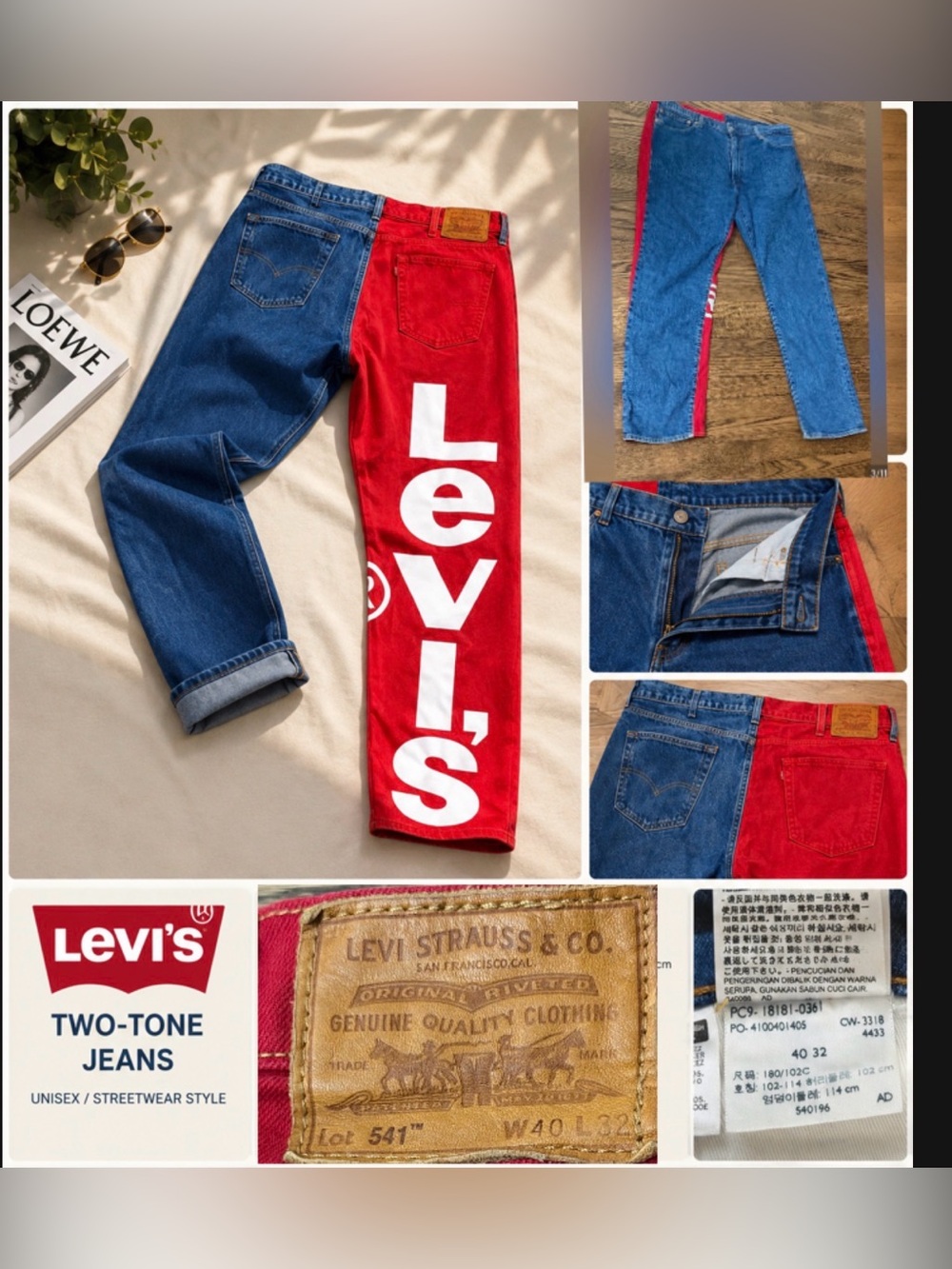 Levi's Red & Blue Colorblock Straight Jeans with Bold White Logo